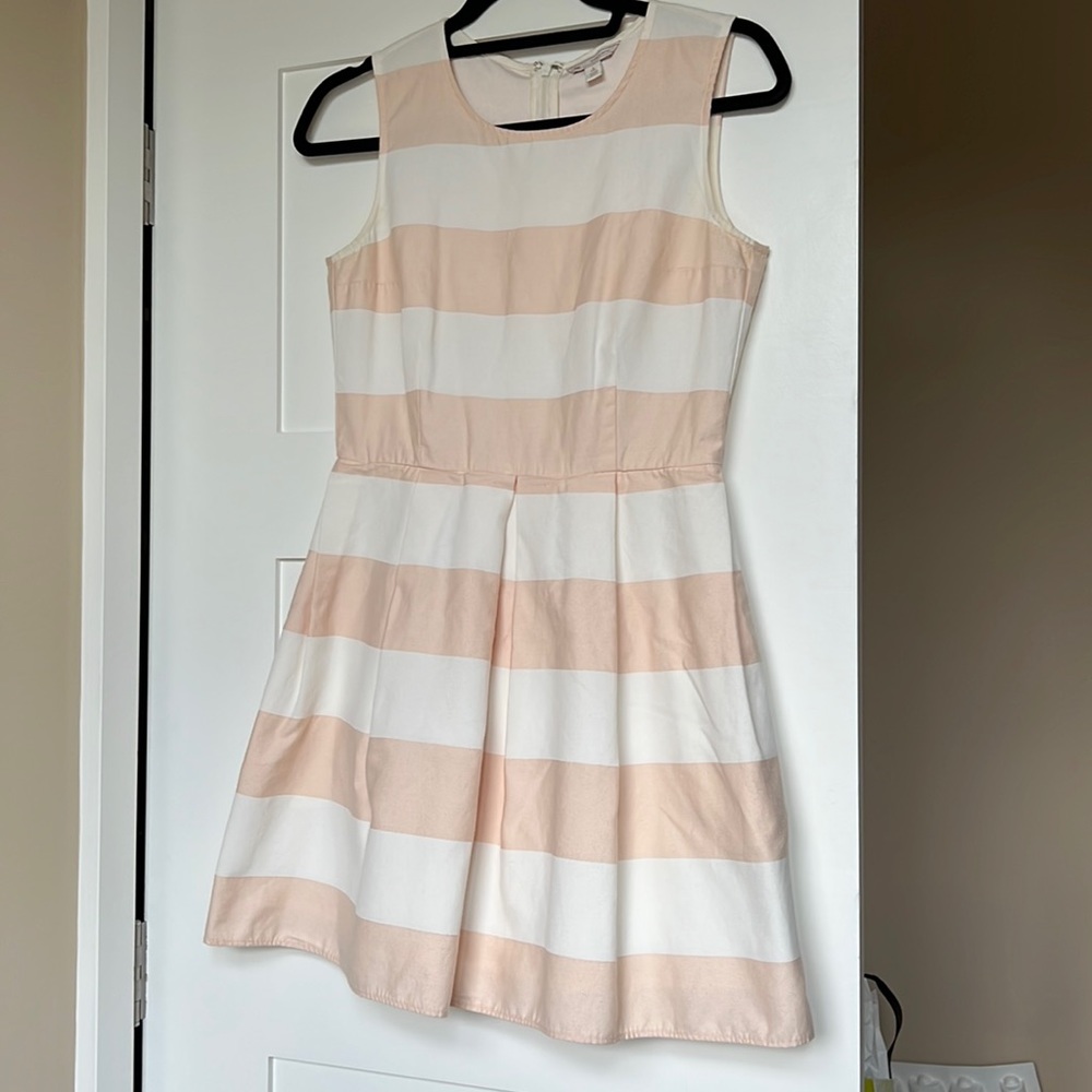 Gap White and Peach Wide Stripe Sleeveless Mini Dress Size XS Petite w/ pockets